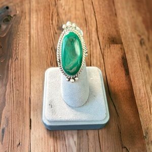 Navajo Handcrafted Malachite & Sterling Silver Signed Ring